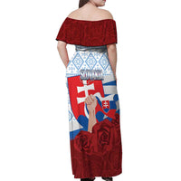 Slovakia Independence Day Off Shoulder Maxi Dress Slovak Map With Rosa Slavic Pattern