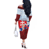 Slovakia Independence Day Off The Shoulder Long Sleeve Dress Slovak Map With Rosa Slavic Pattern