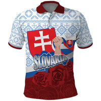Slovakia Independence Day Polo Shirt Slovak Map With Rosa Slavic Pattern