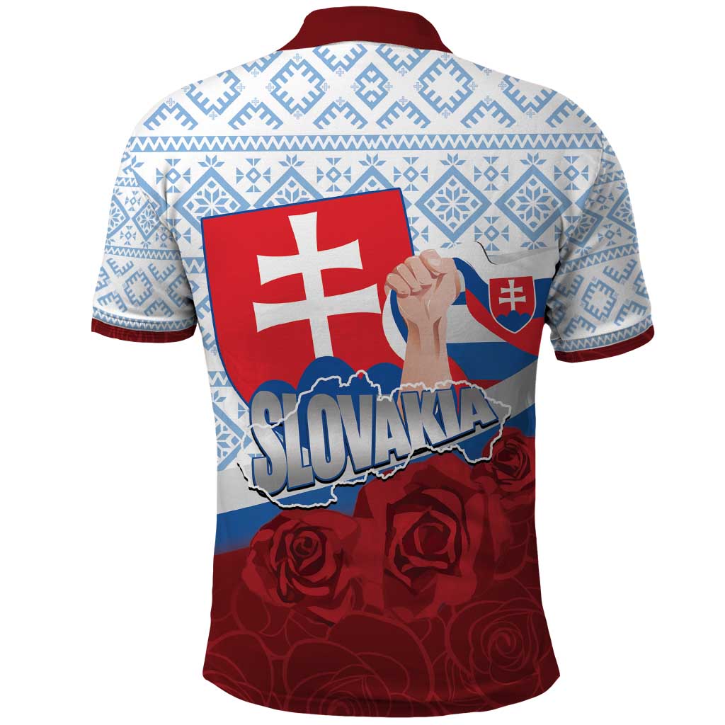 Slovakia Independence Day Polo Shirt Slovak Map With Rosa Slavic Pattern