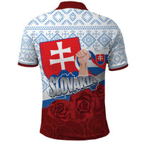 Slovakia Independence Day Polo Shirt Slovak Map With Rosa Slavic Pattern