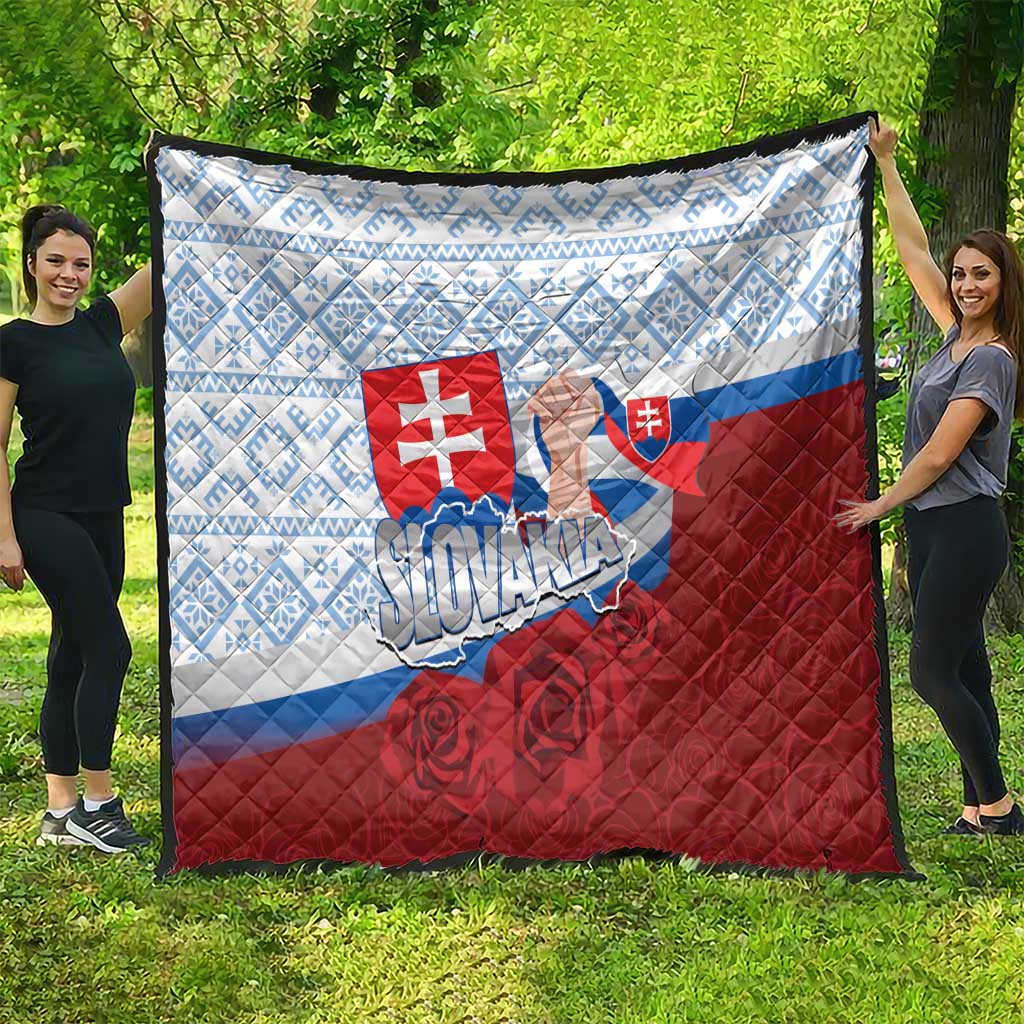 Slovakia Independence Day Quilt Slovak Map With Rosa Slavic Pattern