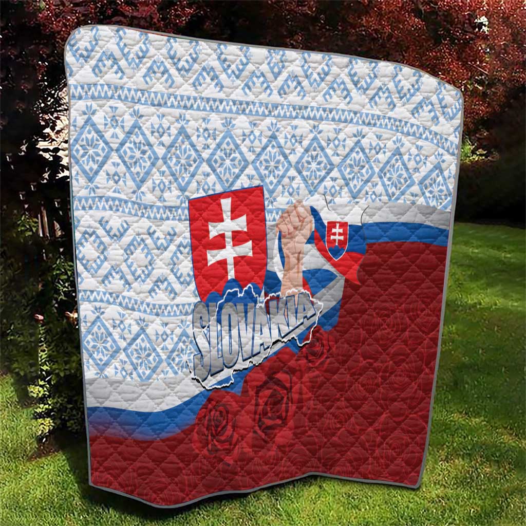Slovakia Independence Day Quilt Slovak Map With Rosa Slavic Pattern