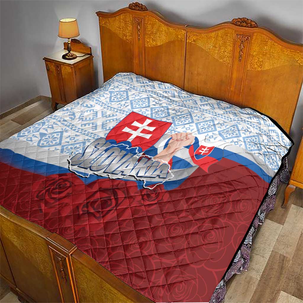 Slovakia Independence Day Quilt Slovak Map With Rosa Slavic Pattern