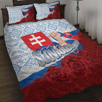 Slovakia Independence Day Quilt Bed Set Slovak Map With Rosa Slavic Pattern