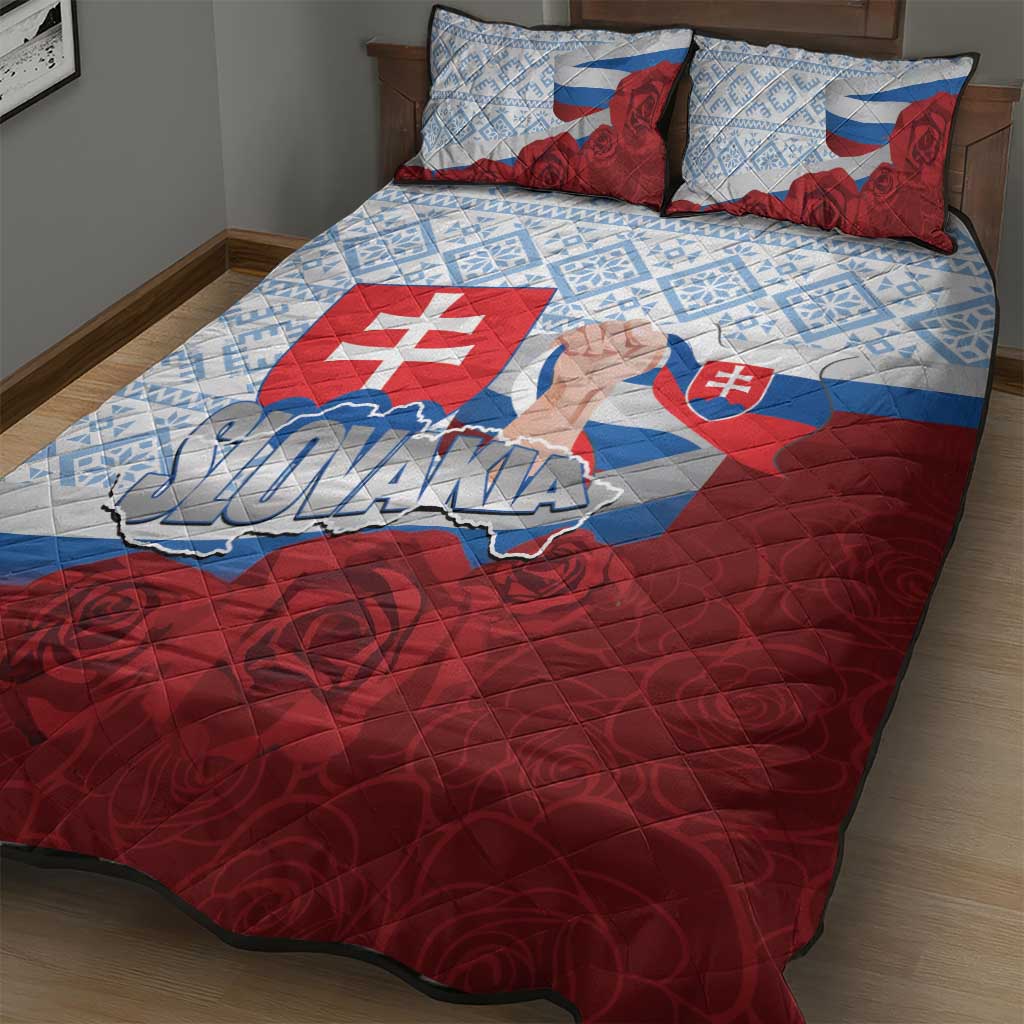 Slovakia Independence Day Quilt Bed Set Slovak Map With Rosa Slavic Pattern