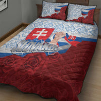 Slovakia Independence Day Quilt Bed Set Slovak Map With Rosa Slavic Pattern