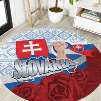 Slovakia Independence Day Round Carpet Slovak Map With Rosa Slavic Pattern