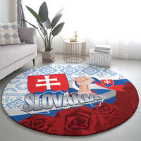 Slovakia Independence Day Round Carpet Slovak Map With Rosa Slavic Pattern