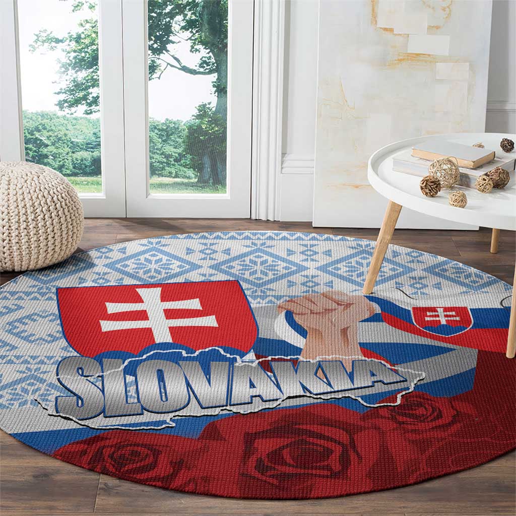 Slovakia Independence Day Round Carpet Slovak Map With Rosa Slavic Pattern