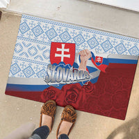 Slovakia Independence Day Rubber Doormat Slovak Map With Rosa Slavic Pattern