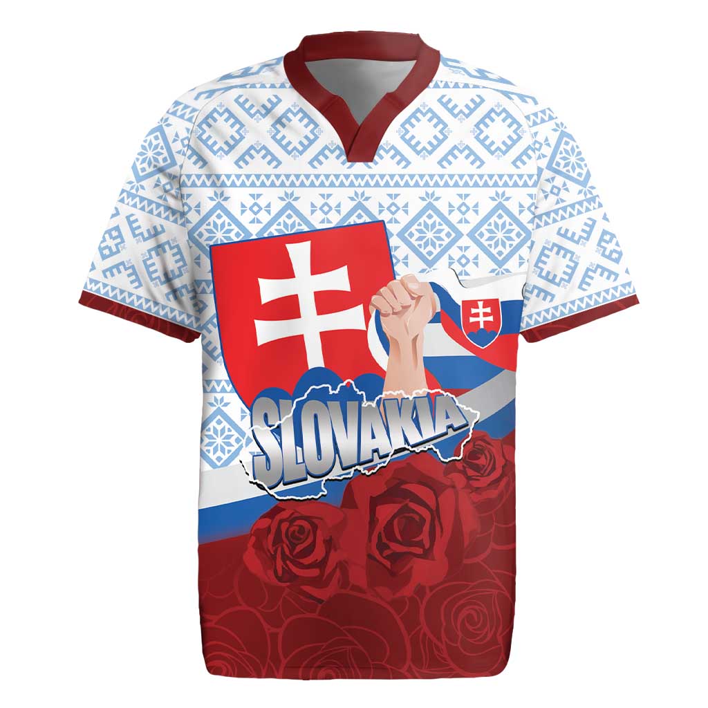 Slovakia Independence Day Rugby Jersey Slovak Map With Rosa Slavic Pattern