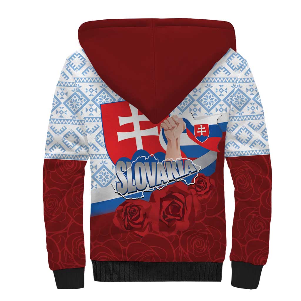 Slovakia Independence Day Sherpa Hoodie Slovak Map With Rosa Slavic Pattern