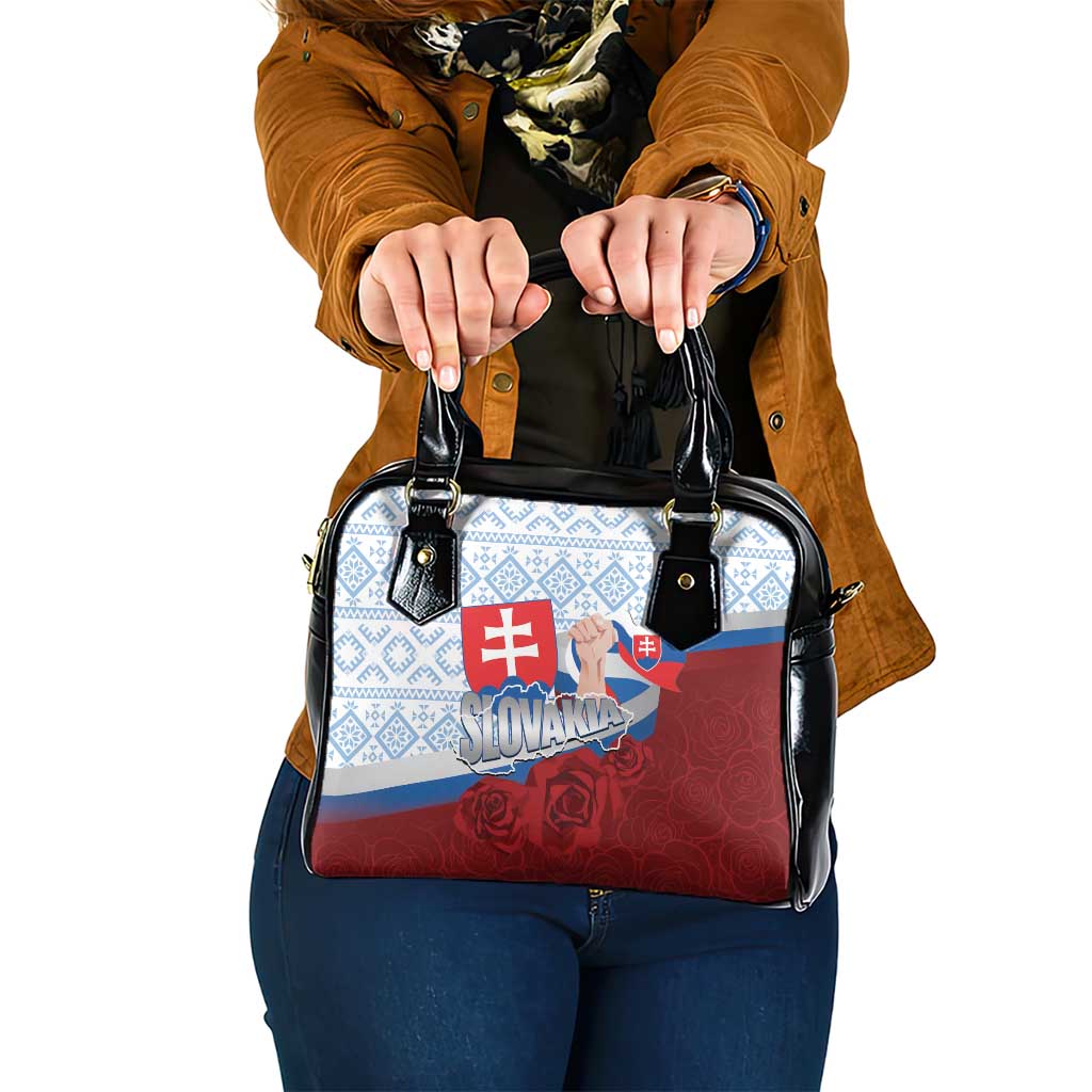 Slovakia Independence Day Shoulder Handbag Slovak Map With Rosa Slavic Pattern