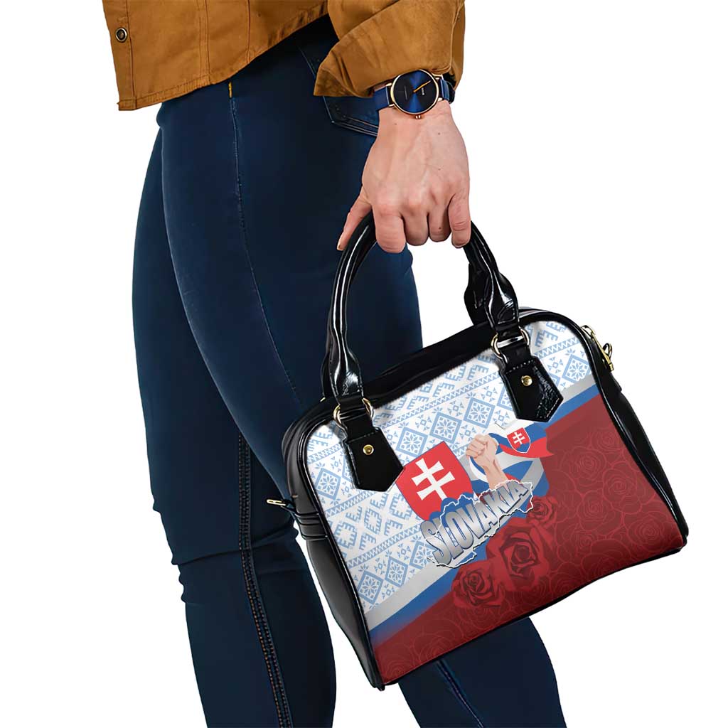 Slovakia Independence Day Shoulder Handbag Slovak Map With Rosa Slavic Pattern