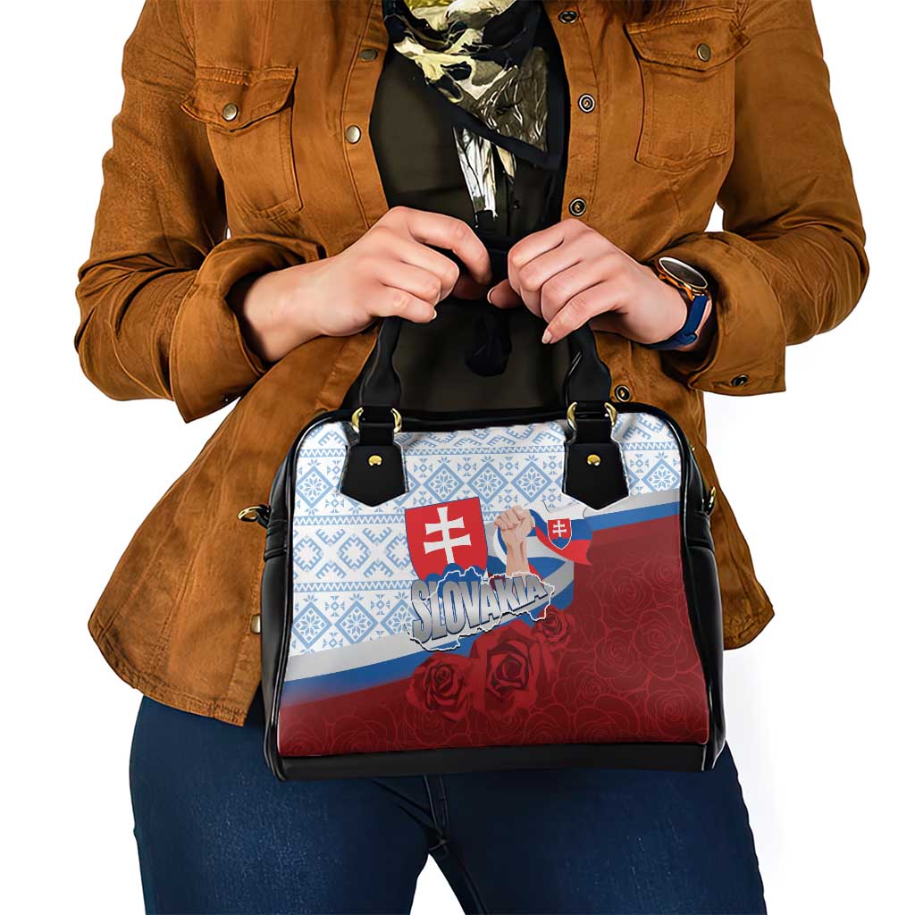Slovakia Independence Day Shoulder Handbag Slovak Map With Rosa Slavic Pattern