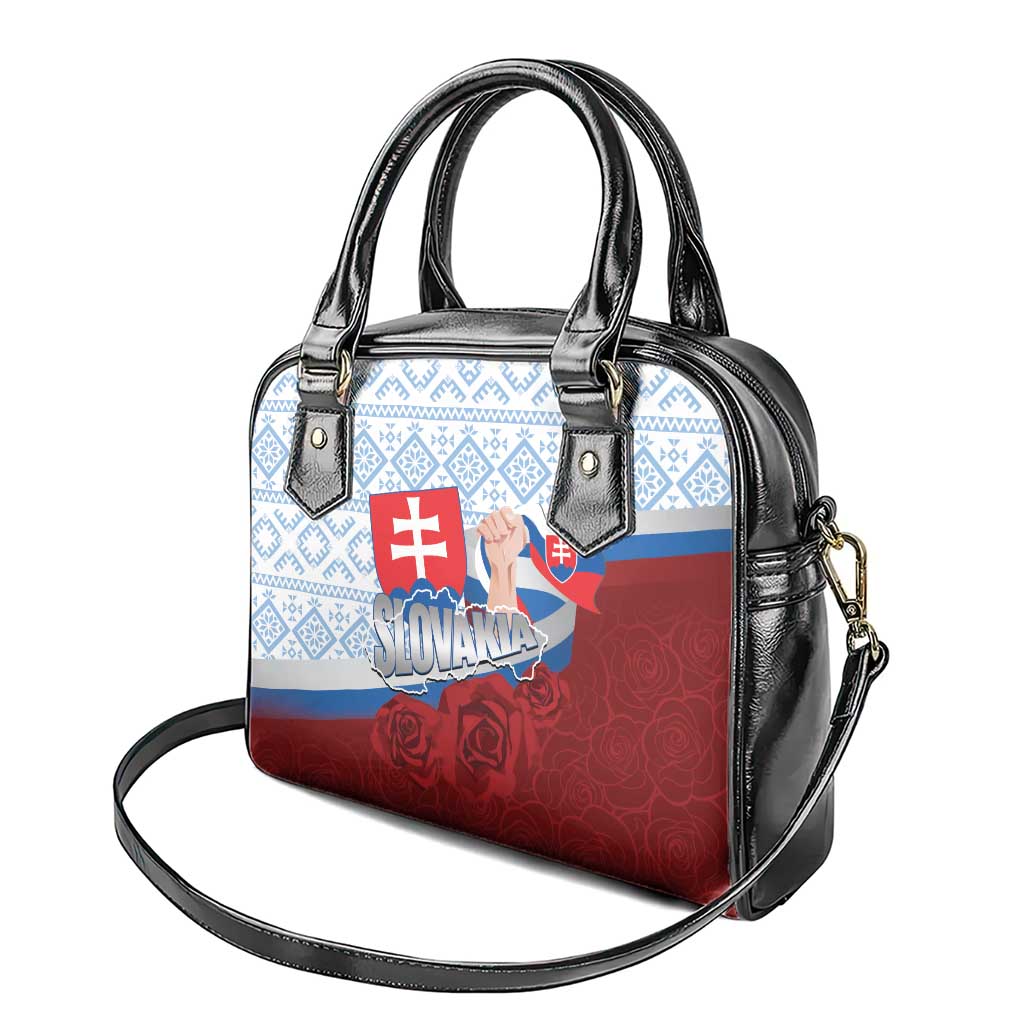 Slovakia Independence Day Shoulder Handbag Slovak Map With Rosa Slavic Pattern