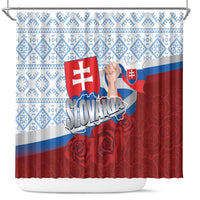 Slovakia Independence Day Shower Curtain Slovak Map With Rosa Slavic Pattern