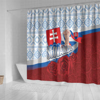 Slovakia Independence Day Shower Curtain Slovak Map With Rosa Slavic Pattern