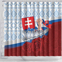 Slovakia Independence Day Shower Curtain Slovak Map With Rosa Slavic Pattern