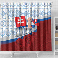 Slovakia Independence Day Shower Curtain Slovak Map With Rosa Slavic Pattern