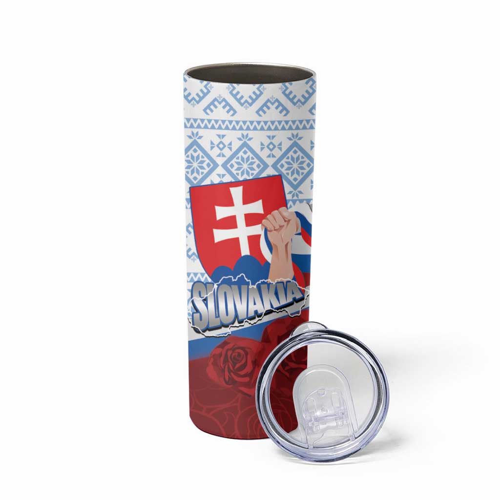 Slovakia Independence Day Skinny Tumbler Slovak Map With Rosa Slavic Pattern