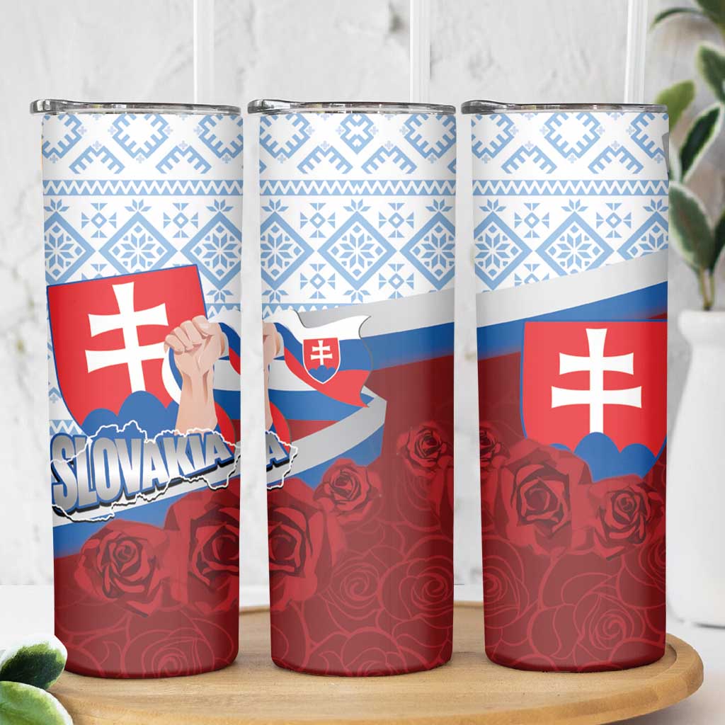 Slovakia Independence Day Skinny Tumbler Slovak Map With Rosa Slavic Pattern