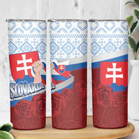 Slovakia Independence Day Skinny Tumbler Slovak Map With Rosa Slavic Pattern