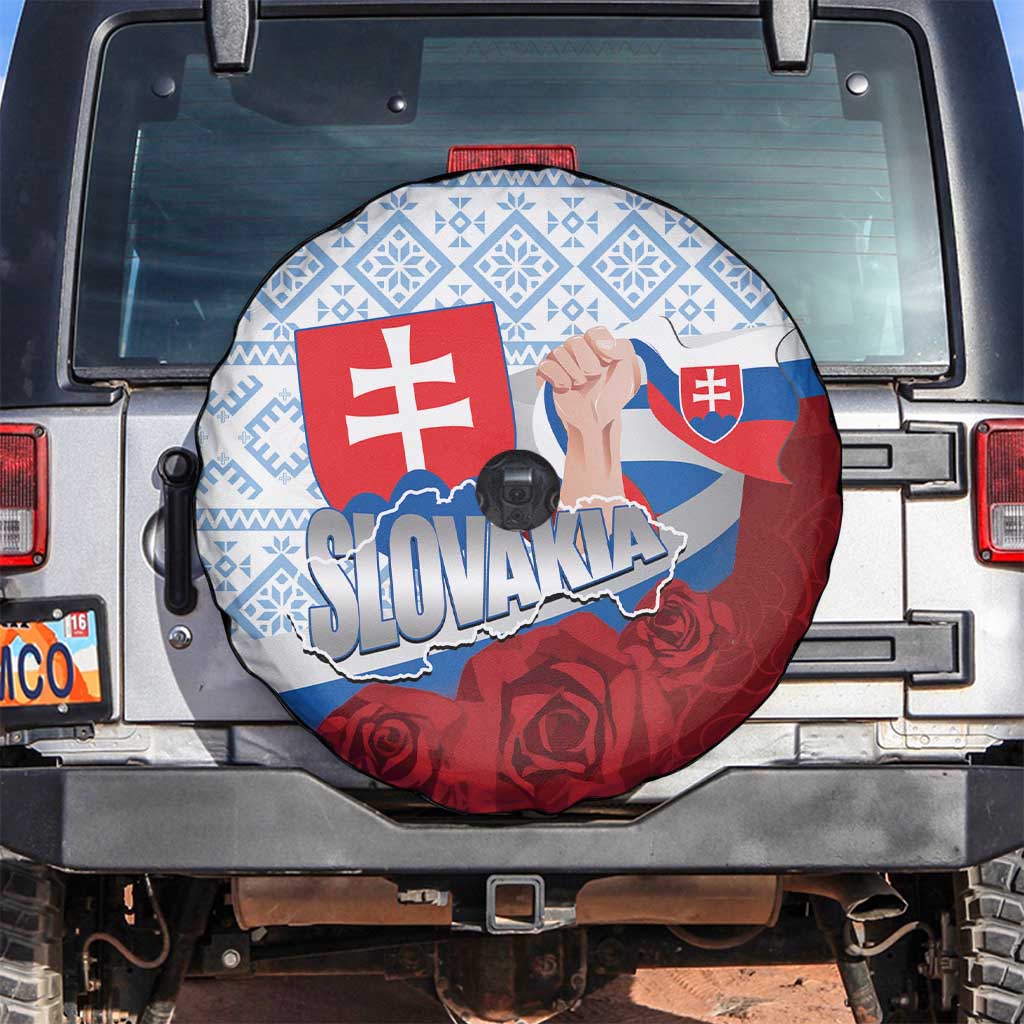 Slovakia Independence Day Spare Tire Cover Slovak Map With Rosa Slavic Pattern
