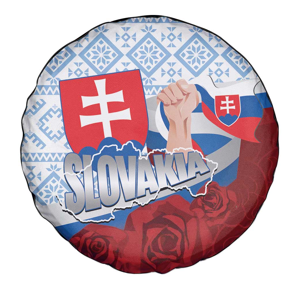 Slovakia Independence Day Spare Tire Cover Slovak Map With Rosa Slavic Pattern