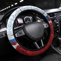 Slovakia Independence Day Steering Wheel Cover Slovak Map With Rosa Slavic Pattern