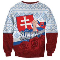 Slovakia Independence Day Sweatshirt Slovak Map With Rosa Slavic Pattern