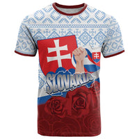 Slovakia Independence Day T Shirt Slovak Map With Rosa Slavic Pattern