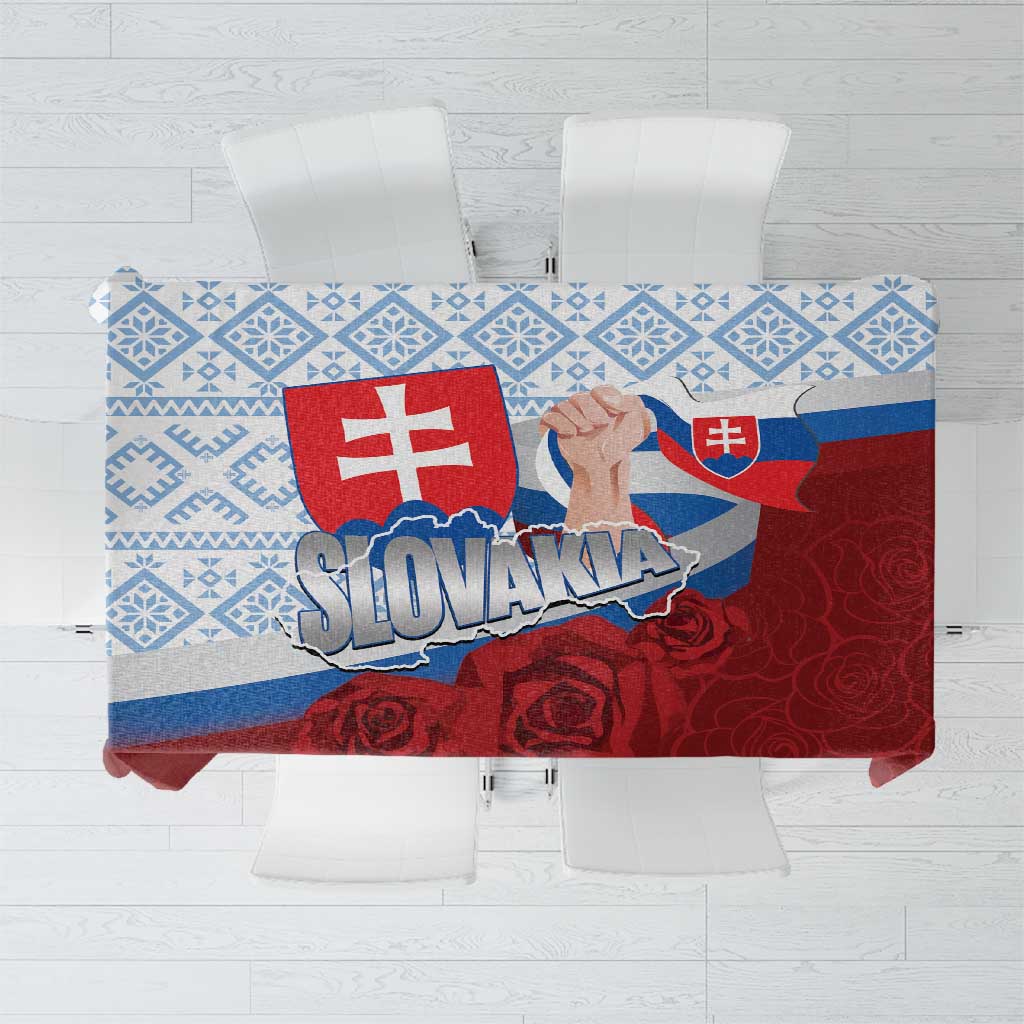 Slovakia Independence Day Tablecloth Slovak Map With Rosa Slavic Pattern