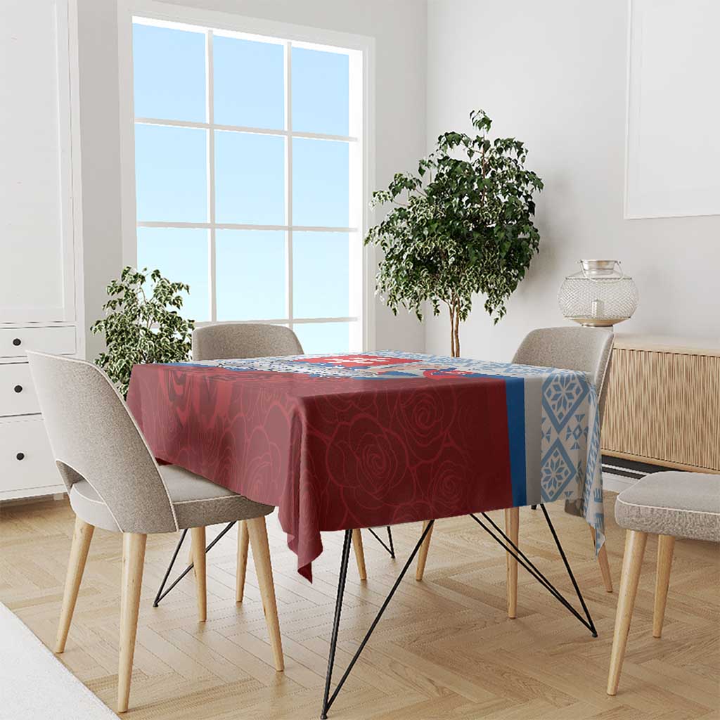 Slovakia Independence Day Tablecloth Slovak Map With Rosa Slavic Pattern