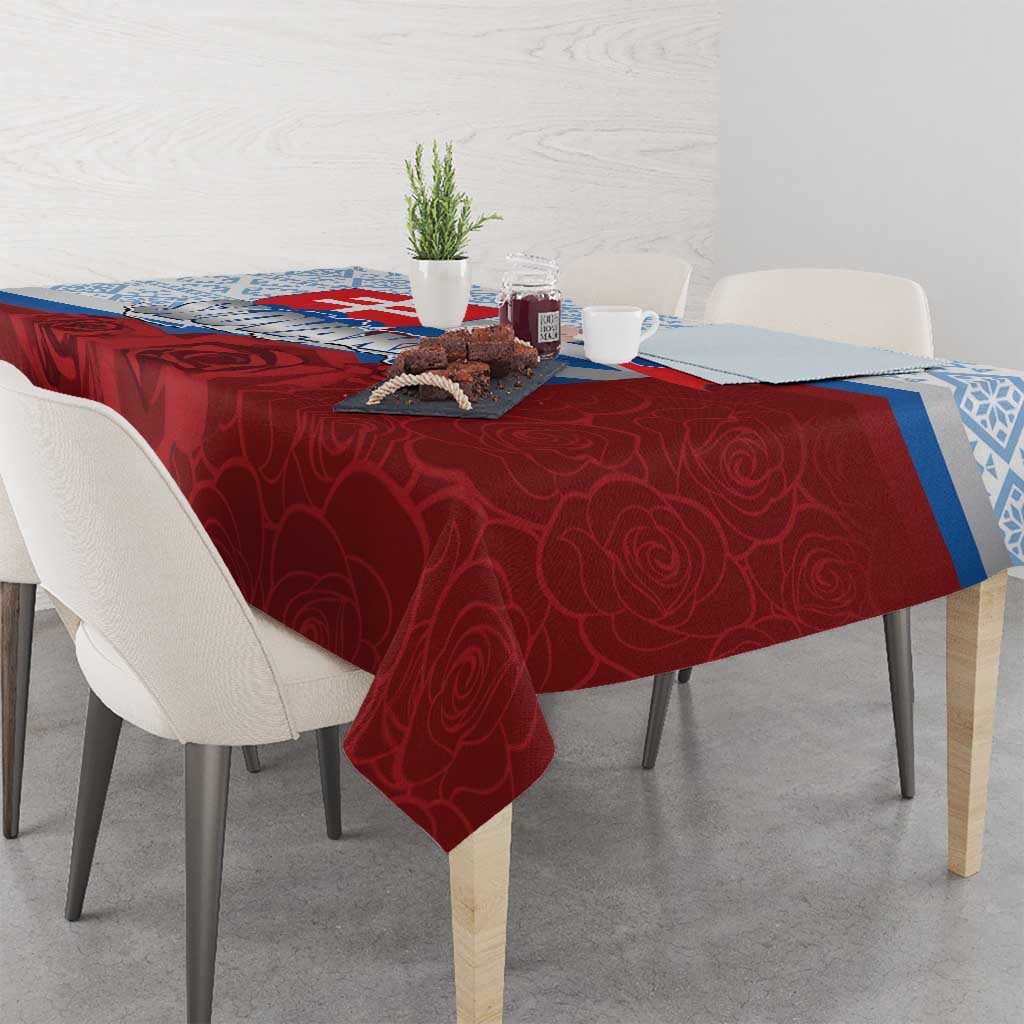 Slovakia Independence Day Tablecloth Slovak Map With Rosa Slavic Pattern