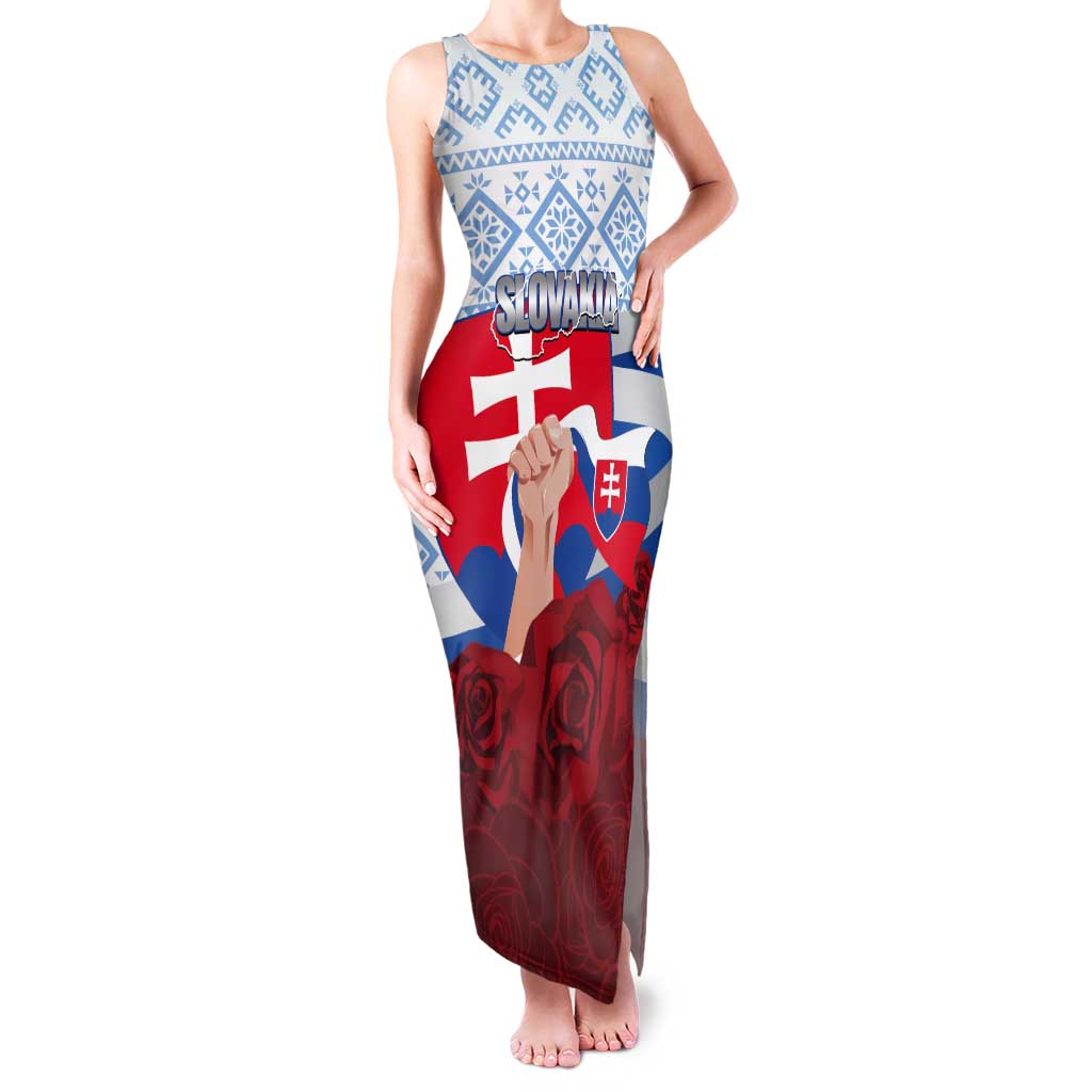 Slovakia Independence Day Tank Maxi Dress Slovak Map With Rosa Slavic Pattern