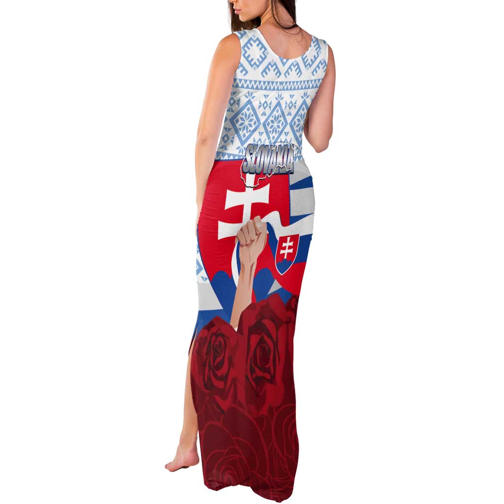 Slovakia Independence Day Tank Maxi Dress Slovak Map With Rosa Slavic Pattern