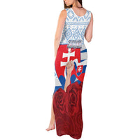 Slovakia Independence Day Tank Maxi Dress Slovak Map With Rosa Slavic Pattern