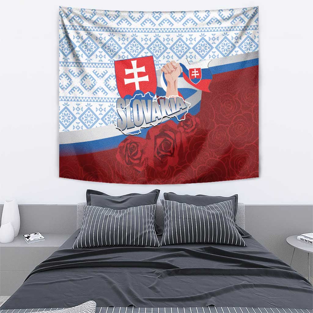 Slovakia Independence Day Tapestry Slovak Map With Rosa Slavic Pattern