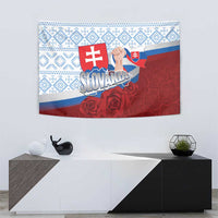 Slovakia Independence Day Tapestry Slovak Map With Rosa Slavic Pattern