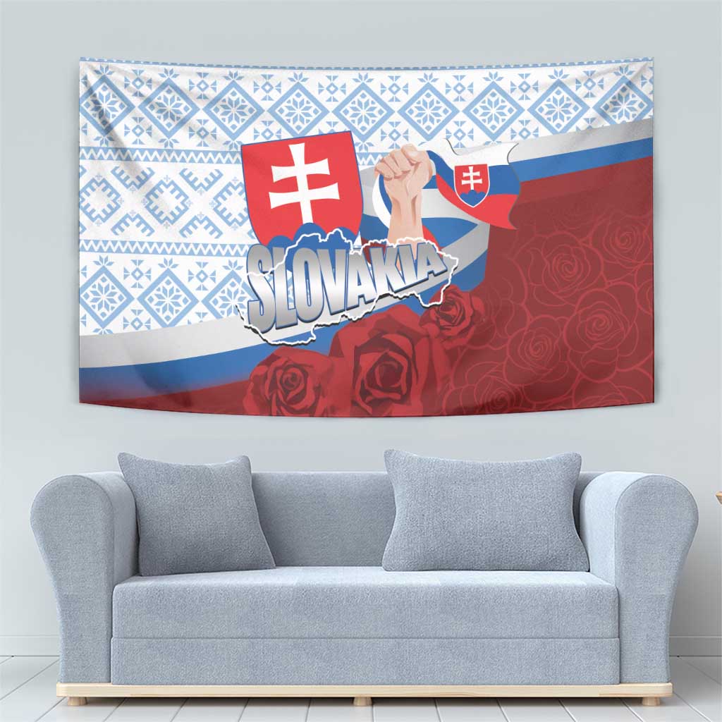 Slovakia Independence Day Tapestry Slovak Map With Rosa Slavic Pattern