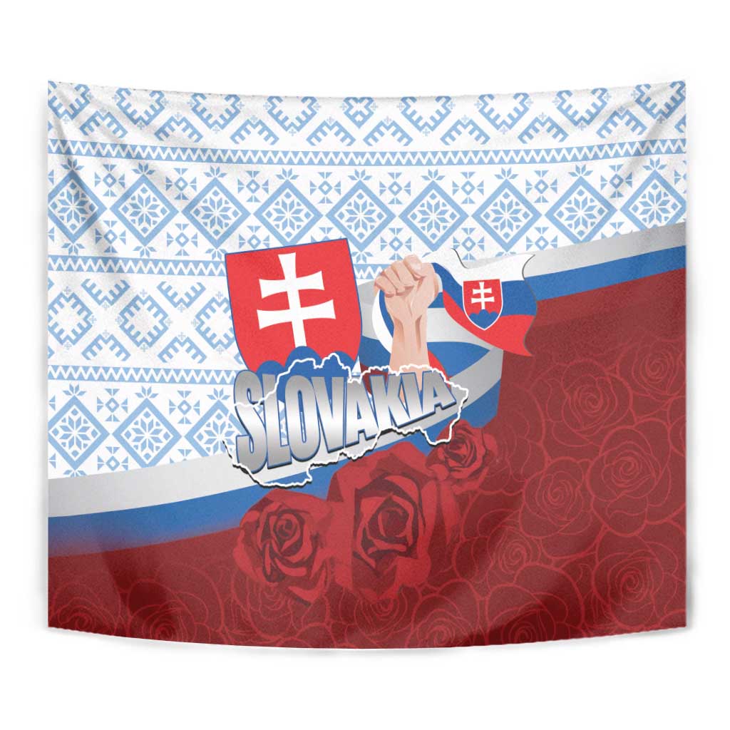 Slovakia Independence Day Tapestry Slovak Map With Rosa Slavic Pattern