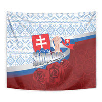 Slovakia Independence Day Tapestry Slovak Map With Rosa Slavic Pattern