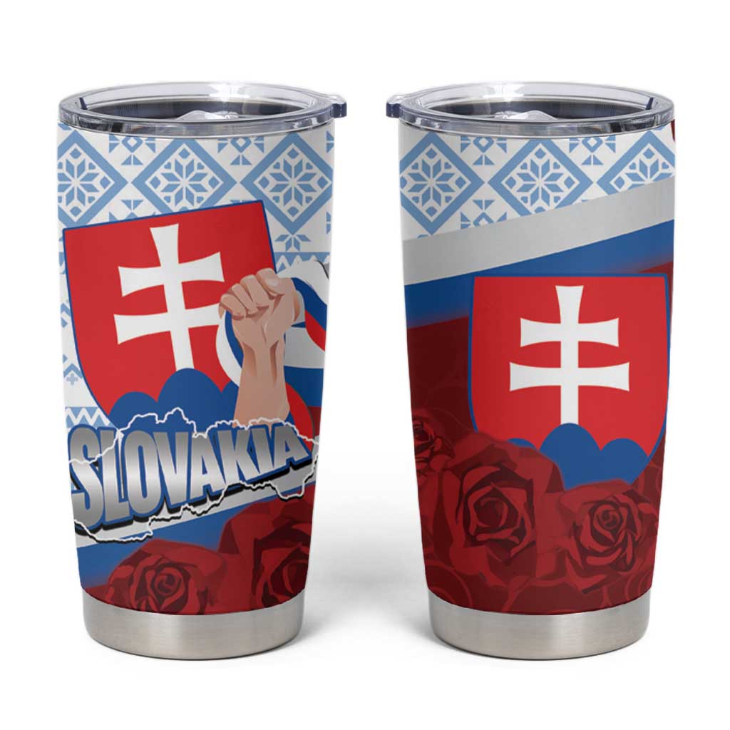 Slovakia Independence Day Tumbler Cup Slovak Map With Rosa Slavic Pattern
