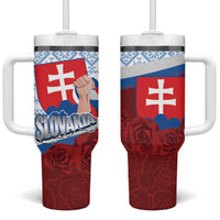 Slovakia Independence Day Tumbler With Handle Slovak Map With Rosa Slavic Pattern