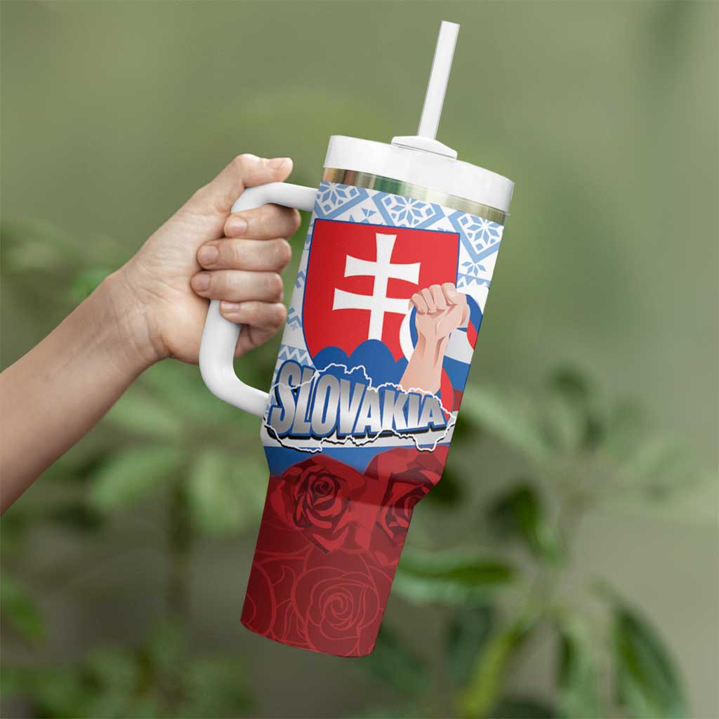 Slovakia Independence Day Tumbler With Handle Slovak Map With Rosa Slavic Pattern