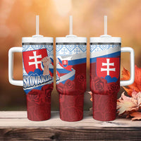 Slovakia Independence Day Tumbler With Handle Slovak Map With Rosa Slavic Pattern