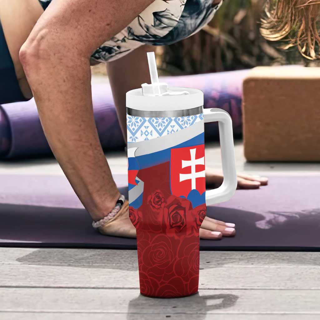Slovakia Independence Day Tumbler With Handle Slovak Map With Rosa Slavic Pattern