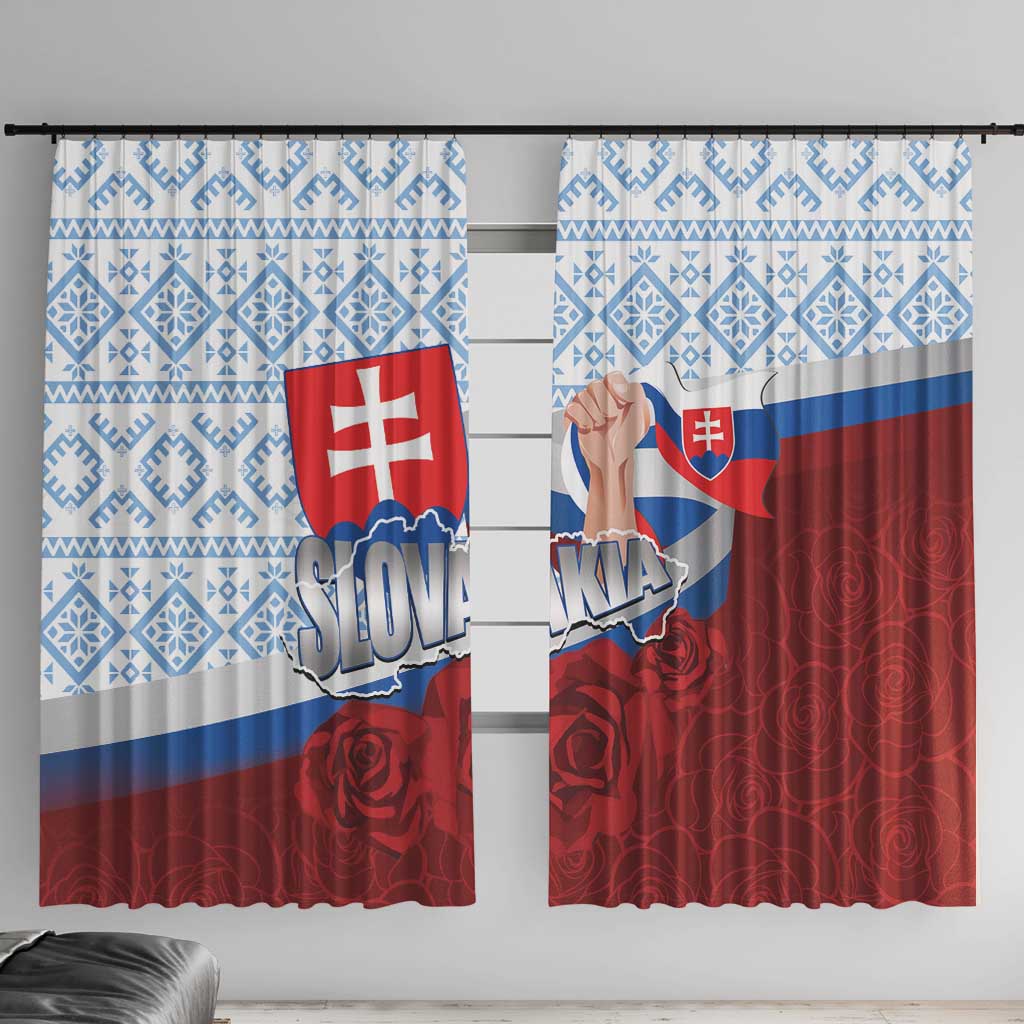 Slovakia Independence Day Window Curtain Slovak Map With Rosa Slavic Pattern